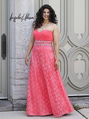 Angela and Alison 41096W Size 18W Coral Prom Dress